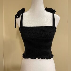 VaVa by Joy Han black ties  strap smocked tube top​​​​​​​